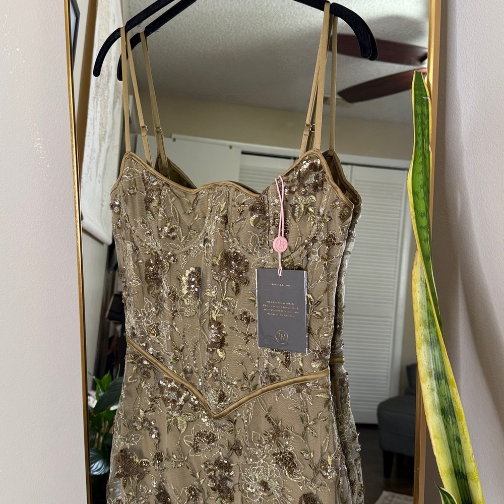 House of CB Naima Olive Bronze Hand Beaded Embellished Corset Maxi Dress NWOT - Picture 10 of 12